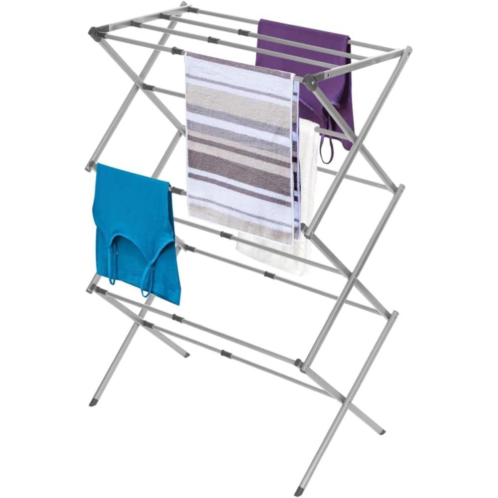 imageBLACKDECKER 3 Tier Expandable Collapsing Foldable Laundry Rack for Air Drying Clothing Space Saving Heavy Duty Lightweight Metal Drying RackWhiteGray