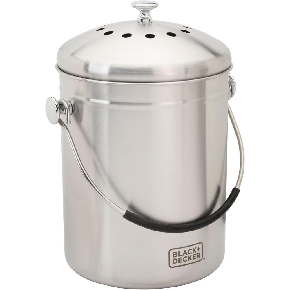 imageBLACKDECKER Compost Bin Stainless Steel Countertop 166 oz BDSTGAKT9702