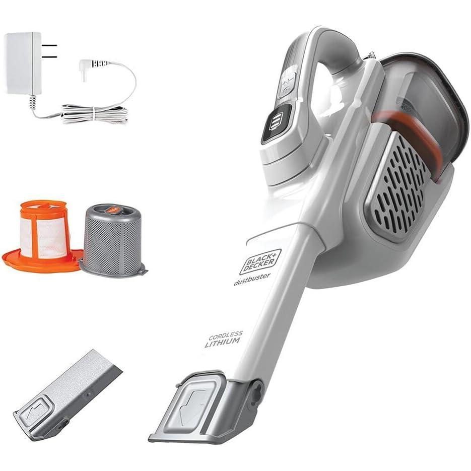 imageBLACKDECKER Dust Buster Hand Held Vacuum Cordless Rechargeable Portable Vacuum for Car Extended Runtime Powerful Suction Extra Long Crevice Tool AdvancedClean HHVK320J1012V White