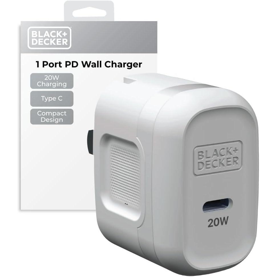 imageBLACKDECKER GaN PD Wall Charger 1Port 20W Type C Wall Plug Compact Power Block USB C TypeC Fast Charging for iPhone 171615 USBC Charging Block Perfect for Home Office TravelWhite