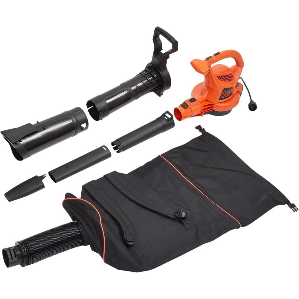 imageBLACKDECKER Leaf Blower Leaf Vacuum and Mulcher 3 in 1 Backpack Blowers for Lawn Care250 mph Airflow 400 cfm Delivery Power Reusable Bag Included Corded BEBL7000