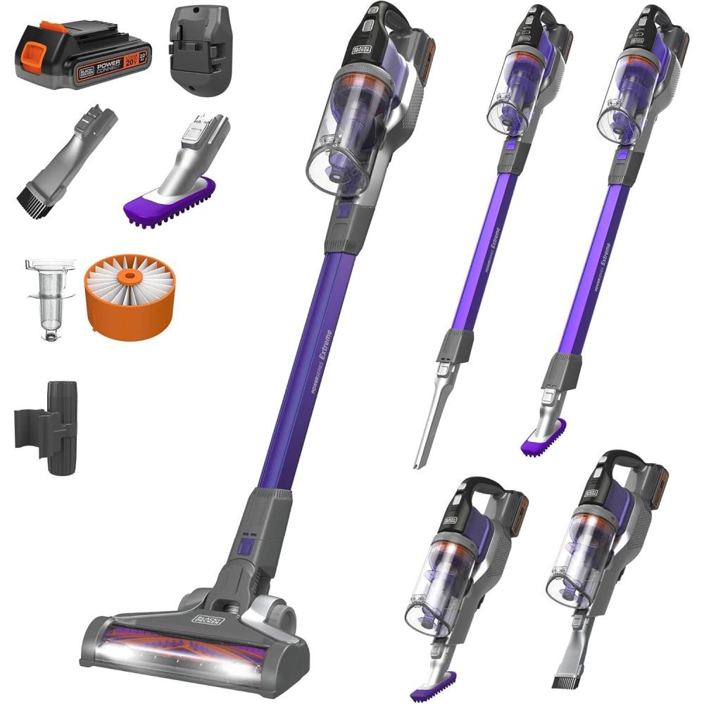 imageBLACKDECKER Pet Hair Vacuum Cordless Vacuum Cleaner Pet Hair Up to 55 Minutes of Runtime Interchangeable Floorhead Maximum Suction MultiSurface Light Weight Powerseries Extreme BSV2020P20V Pet Vacuum