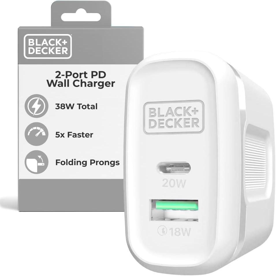 imageBLACKDECKER QuickCharge PD Wall Charger 2Port 38W USB amp Type C Wall Plug Compact Power Block USB C Fast Charger Adapter Power Delivery amp Qualcomm QC 30 Perfect for Home Office TravelWhite