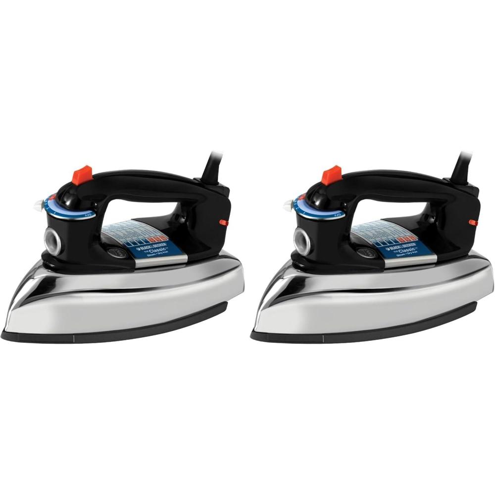 imageBLACKDECKER The Classic Iron F67ET Aluminum Soleplate Steam or Dry Ironing 7 Temperature Settings AntiDripStandard Pack of 2