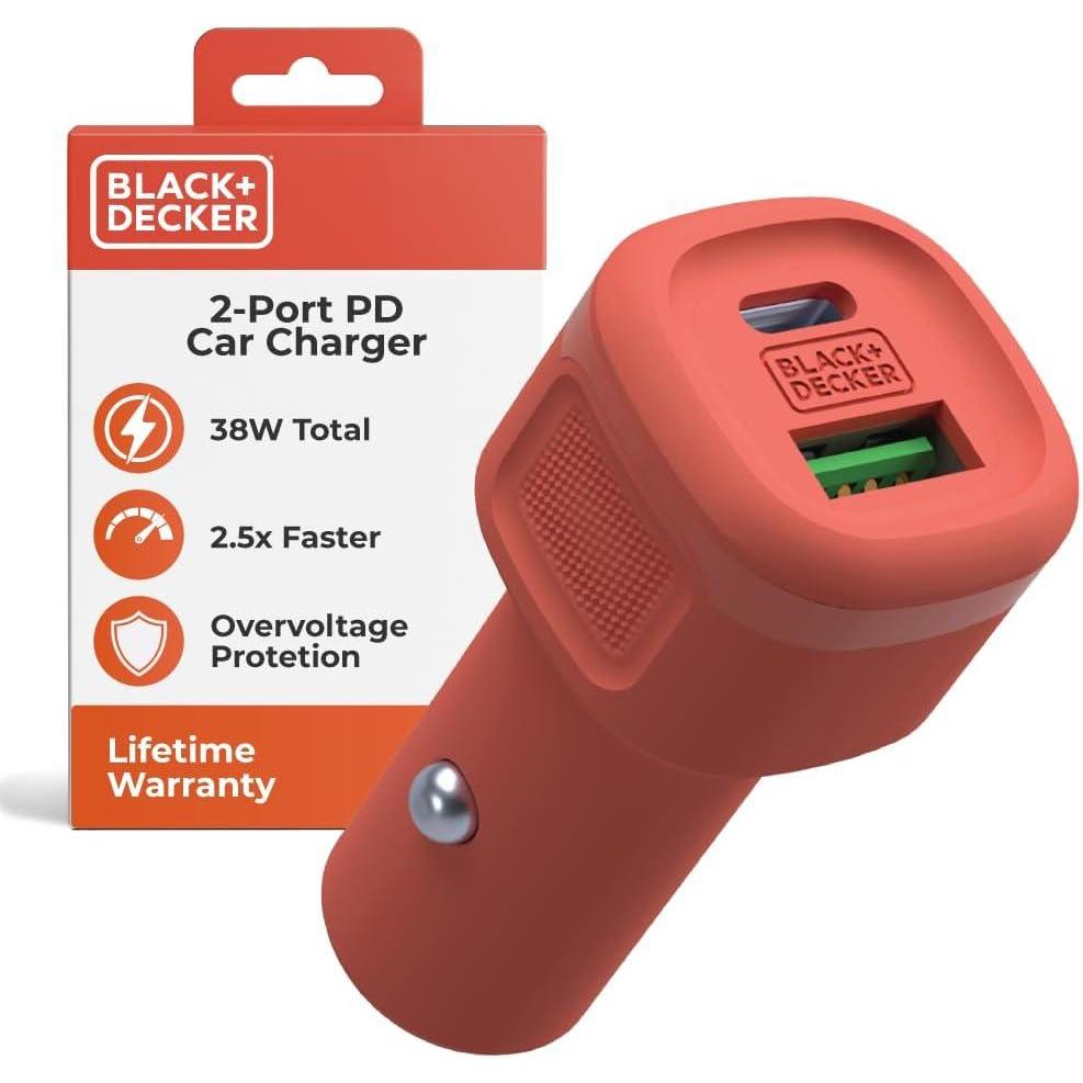 imageBLACKDECKER USB C Car Charger Compact 38W 2Port LED Indicator Type C Charger with Power DeliveryQuick Charge Compatible with iPhone 17 16 15 14 13 Series Pixel 3 2 XL iPad Pro MoreCoral Rose