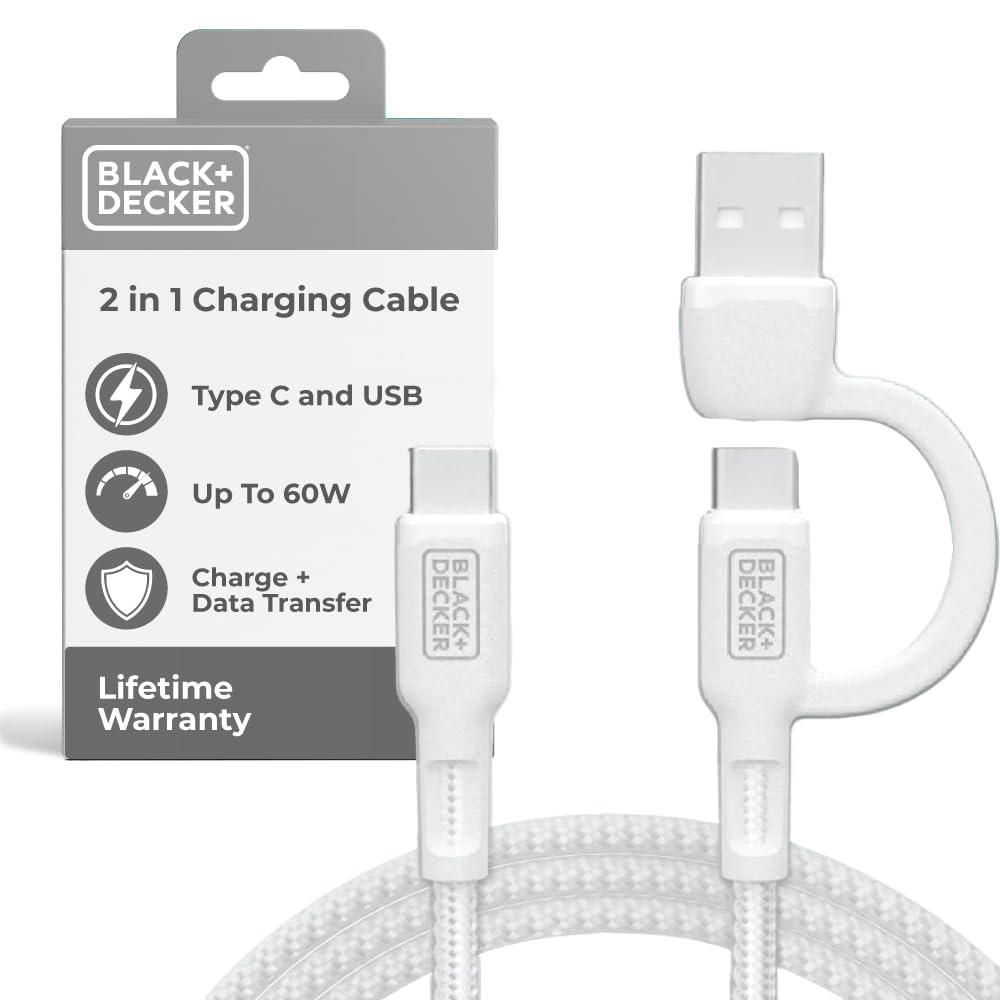 imageBLACKDECKER USB C Multi Charging Cable Fast Multi Charger Cable wAdapter Braided 2in1 Multiple USB Cable Universal Charging Cord wType CUSB Adapter for iPhone 17 16 15SamsungLGTabletsMoreWhite