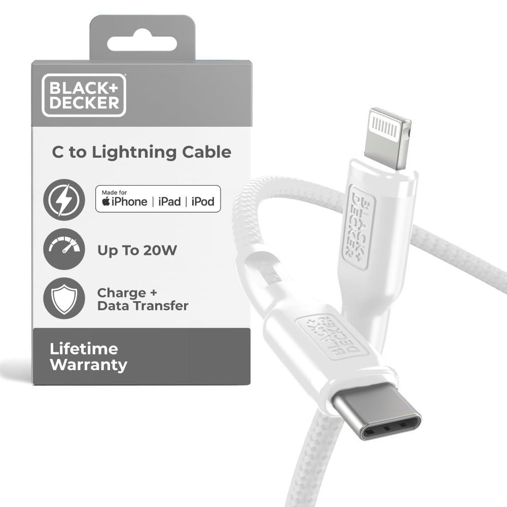 imageBLACKDECKER USB C to Lightning Cable  Fast Compatible iPhone Lightning Cable  Durable Braided Type C iPhone Charger Cord  for Travel and Daily Use  Multiple Colors and Lengths  6ftWhite