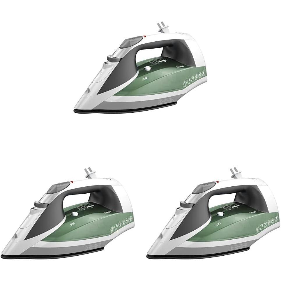 imageBLACKDECKER Vitessa Advanced Steam Iron ICR2020 Even Steam Nonstick Soleplate Auto Shutoff TangleFree Retractabel Cord Green579 x 1173 x 484 Pack of 3