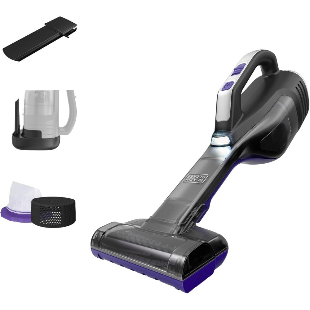 imageBLACKDECKER dustbuster Reveal Pet Hair Vacuum Hand Held Vacuum Cordless Portable for Home and Car Rechargeable LED Light Powerful Suction Includes Pet Brush and Crevice Tool HLVD320BP07