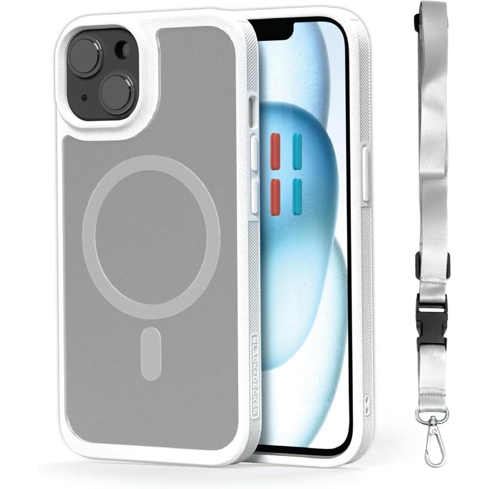 imageBLACKDECKER for iPhone 15 Case Compatible with MagSafe Shockproof MilitaryGrade Protection Magnetic Phone Case for iPhone 15 Pro Max Blue Changeable Buttons amp LanyardWhite