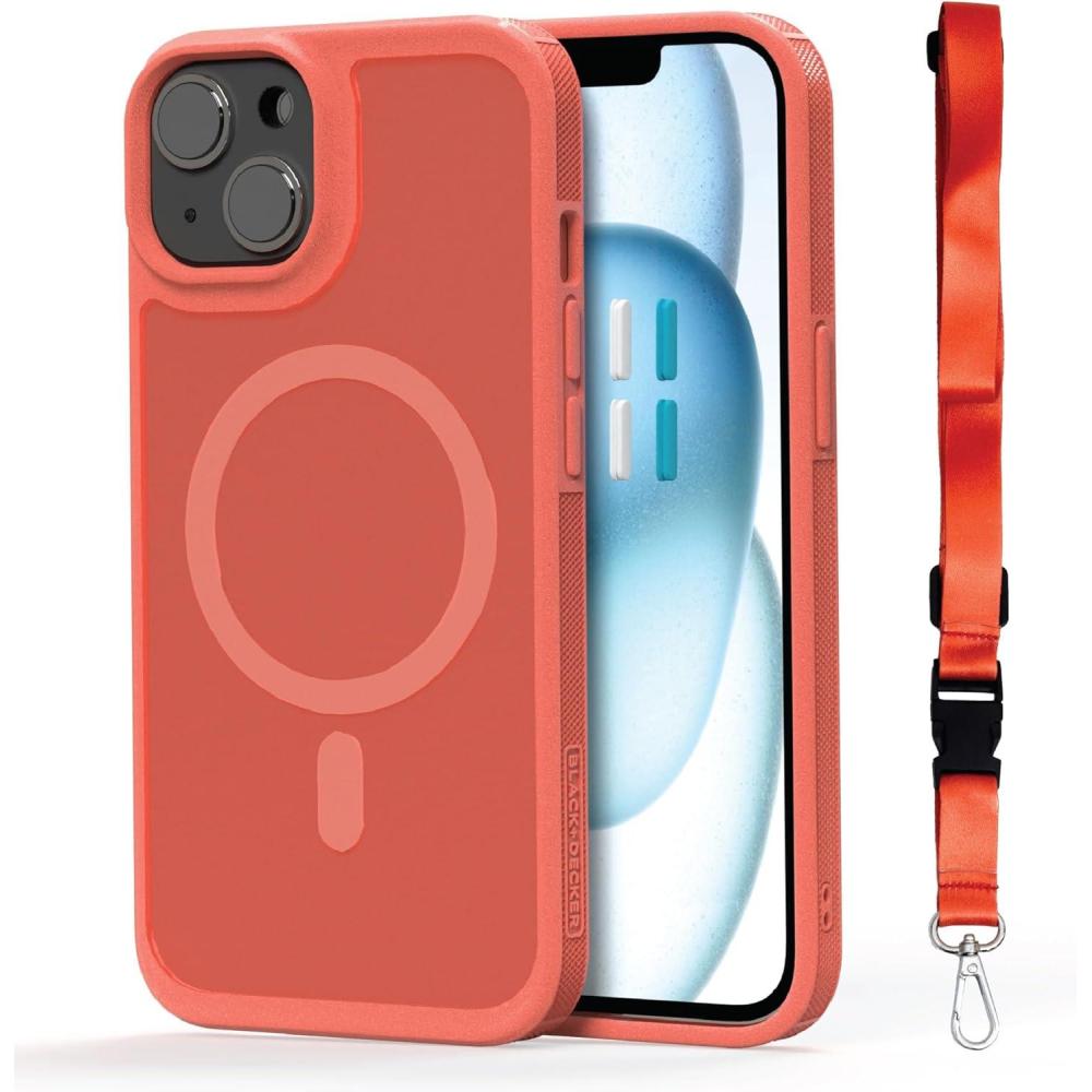 imageBLACKDECKER for iPhone 15 Case Compatible with MagSafe Shockproof MilitaryGrade Protection Magnetic Phone Case for iPhone 15 Pro Max Blue Changeable Buttons amp LanyardCoral Rose