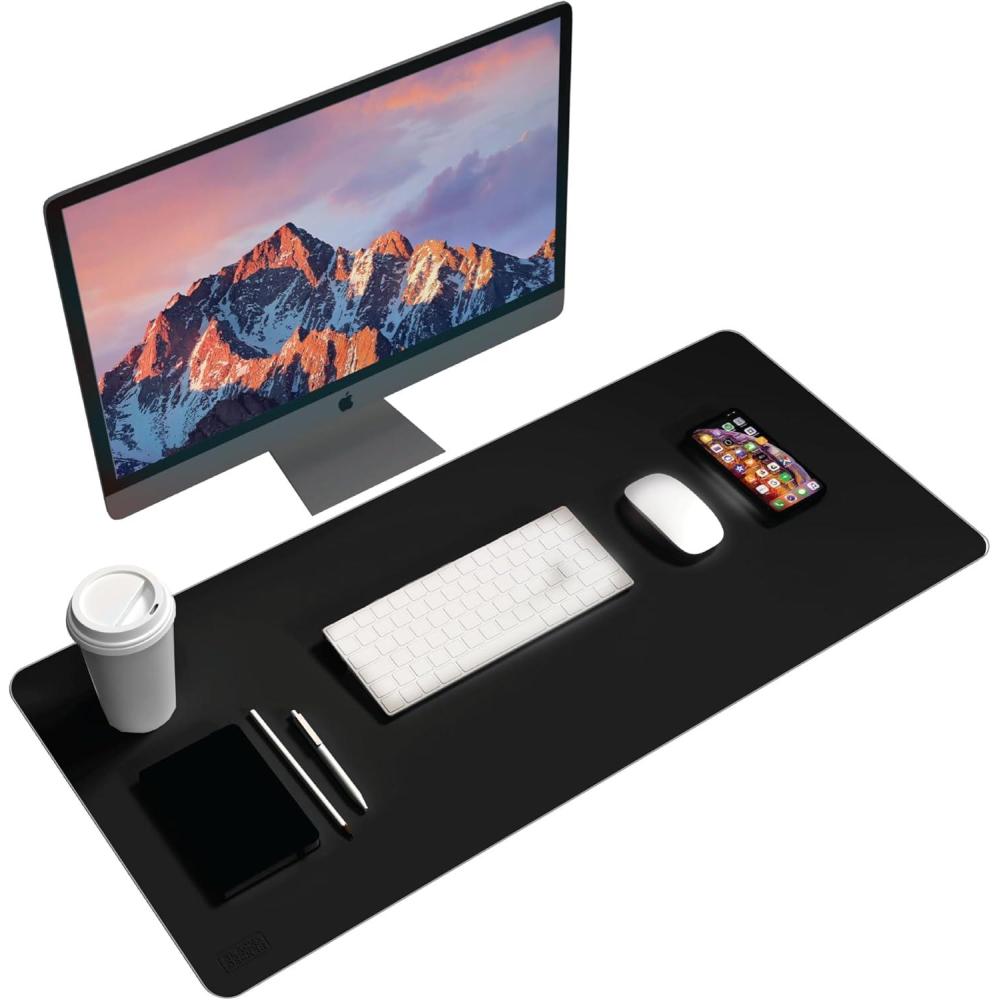 imageBlackDecker Faux Leather Desk Mat for Keyboard and Mouse Protective Desk Decor Gaming Work from Home Office AccessoryBlack