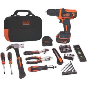 BLACK+DECKER 12V MAX Drill & Home Tool Kit, 60-Piece (BDCDD12PK)(60pc Tool Kit)