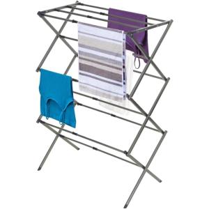 BLACK+DECKER 3 Tier Expandable Collapsing Foldable Laundry Rack for Air Drying Clothing, Space Saving Heavy Duty Lightweight Metal Drying Rack(White)(Silver)