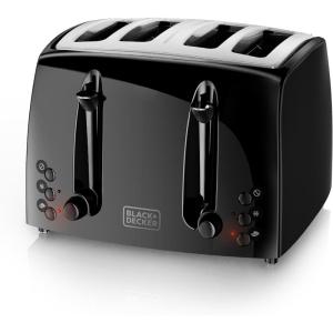 BLACK+DECKER 4-Slice Toaster, TR1410BD, Extra-Wide, 7 Shade Settings, Crumb Trays, Gloss Black(Black)