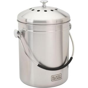 BLACK+DECKER Compost Bin, Stainless Steel, Countertop, 166 oz. (BDSTGAKT9702)