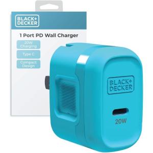 BLACK+DECKER GaN PD Wall Charger, 1-Port 20W Type C Wall Plug, Compact Power Block USB C, Type-C Fast Charging for iPhone 17/16/15 USBC Charging Block Perfect for Home, Office, Travel(Loch Ness)