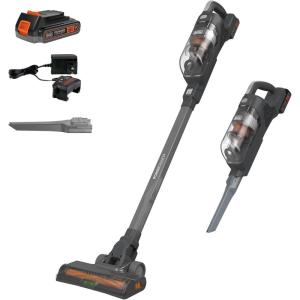 BLACK+DECKER POWERSERIES 20V MAX Cordless Stick Vacuum Cleaner, Household Vacuum Cleaners for Hardwood Floors and Carpet, LED Lights, Detachable, Anti-Tangle, Lightweight, Bagless (BHFEA18D1)(Gray/Orange Vac)