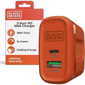 BLACK+DECKER Quick-Charge PD Wall Charger, 2-Port, 38W – USB & Type C Wall Plug – Compact Power Block USB C – Fast Charger Adapter Power Delivery & Qualcomm QC 3.0 – Perfect for Home, Office, Travel(Coral Rose)