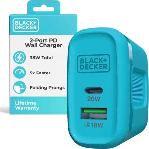 BLACK+DECKER Quick-Charge PD Wall Charger, 2-Port, 38W – USB & Type C Wall Plug – Compact Power Block USB C – Fast Charger Adapter Power Delivery & Qualcomm QC 3.0 – Perfect for Home, Office, Travel(Loch Ness)