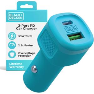 BLACK+DECKER USB C Car Charger, Compact 38W 2-Port, LED Indicator Type C Charger with Power Delivery/Quick Charge, Compatible with iPhone 17 16 15 14 13 Series, Pixel 3 2 XL, iPad Pro, More(Loch Ness)