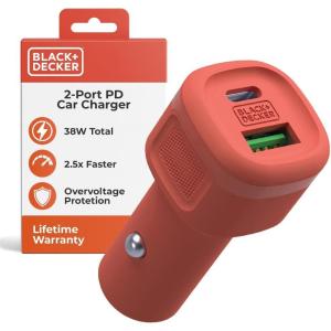 BLACK+DECKER USB C Car Charger, Compact 38W 2-Port, LED Indicator Type C Charger with Power Delivery/Quick Charge, Compatible with iPhone 17 16 15 14 13 Series, Pixel 3 2 XL, iPad Pro, More(Coral Rose)