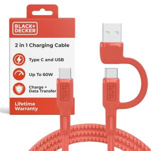 BLACK+DECKER USB C Multi Charging Cable, Fast Multi Charger Cable w/Adapter Braided 2in1 Multiple USB Cable, Universal Charging Cord w/Type C/USB Adapter for iPhone 17 16 15/Samsung/LG/Tablets/More(Coral Rose)