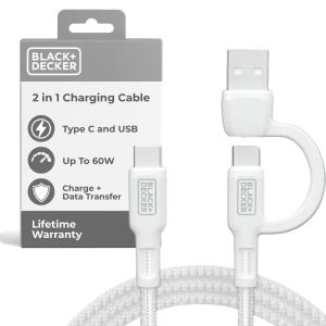 BLACK+DECKER USB C Multi Charging Cable, Fast Multi Charger Cable w/Adapter Braided 2in1 Multiple USB Cable, Universal Charging Cord w/Type C/USB Adapter for iPhone 17 16 15/Samsung/LG/Tablets/More(White)