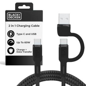 BLACK+DECKER USB C Multi Charging Cable, Fast Multi Charger Cable w/Adapter Braided 2in1 Multiple USB Cable, Universal Charging Cord w/Type C/USB Adapter for iPhone 17 16 15/Samsung/LG/Tablets/More(Black)