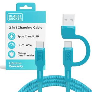 BLACK+DECKER USB C Multi Charging Cable, Fast Multi Charger Cable w/Adapter Braided 2in1 Multiple USB Cable, Universal Charging Cord w/Type C/USB Adapter for iPhone 17 16 15/Samsung/LG/Tablets/More(Loch Ness)