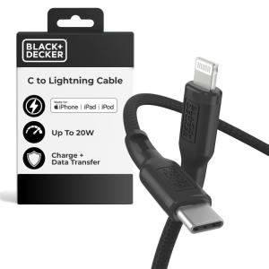 BLACK+DECKER USB C to Lightning Cable – Fast Compatible iPhone Lightning Cable – Durable Braided Type C iPhone Charger Cord – for Travel and Daily Use – Multiple Colors and Lengths – 6ft(Black)