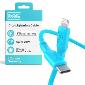 BLACK+DECKER USB C to Lightning Cable – Fast Compatible iPhone Lightning Cable – Durable Braided Type C iPhone Charger Cord – for Travel and Daily Use – Multiple Colors and Lengths – 6ft(Loch Ness)