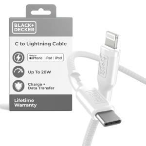 BLACK+DECKER USB C to Lightning Cable – Fast Compatible iPhone Lightning Cable – Durable Braided Type C iPhone Charger Cord – for Travel and Daily Use – Multiple Colors and Lengths – 6ft(White)