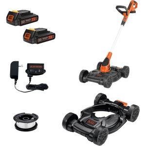 BLACK+DECKER Weed Eater, Lawn Edger and Cordless Lawn Mower 3 in 1 Combo, Includes (2) Batteries, Charger, 12 Inch Battery Powered String Trimmer and Lawnmower, Adjustable Length and Height (MTC220)(3-in-1 Mower Only)