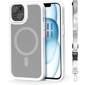 BLACK+DECKER for iPhone 15 Case, Compatible with MagSafe, Shockproof Military-Grade Protection, Magnetic Phone Case for iPhone 15 Pro Max, Blue (Changeable Buttons & Lanyard)(White)