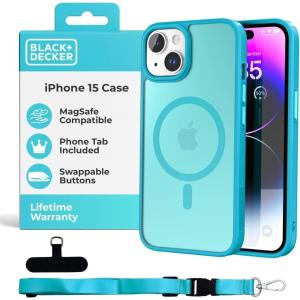 BLACK+DECKER for iPhone 15 Case, Compatible with MagSafe, Shockproof Military-Grade Protection, Magnetic Phone Case for iPhone 15 Pro Max, Blue (Changeable Buttons & Lanyard)(Loch Ness)