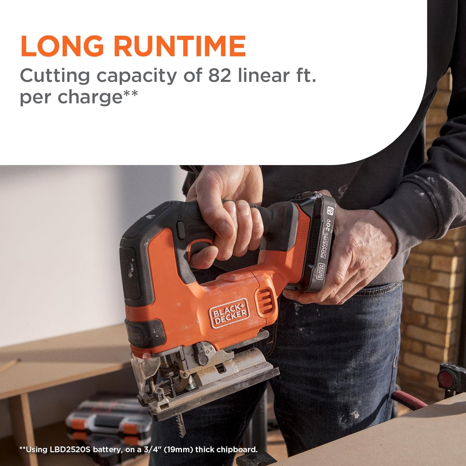 imageBLACKDECKER 20V MAX Brushless Cordless JigSaw Kit with 25Ah Battery and Charger 24T Steel Blade 6T Wood Blade Up to 82 Ft per Charge 1 In Stroke Variable Speed LED PowerConnect BLJS78E1Tool Battery Kit