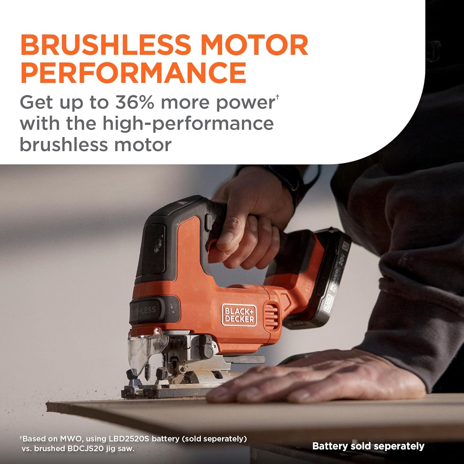 imageBLACKDECKER 20V MAX Brushless Cordless JigSaw Kit with 25Ah Battery and Charger 24T Steel Blade 6T Wood Blade Up to 82 Ft per Charge 1 In Stroke Variable Speed LED PowerConnect BLJS78E1Tool Only