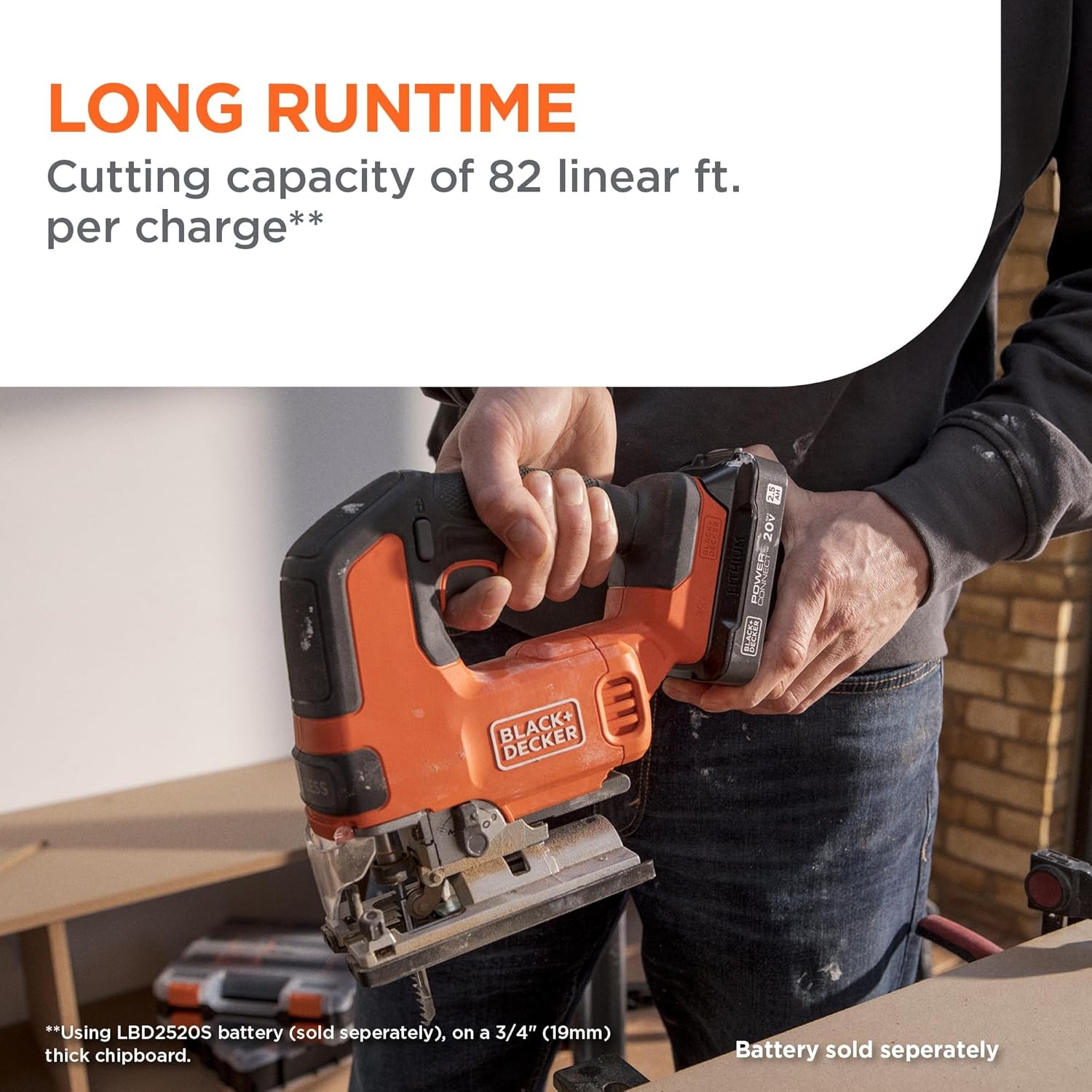 imageBLACKDECKER 20V MAX Brushless Cordless JigSaw Kit with 25Ah Battery and Charger 24T Steel Blade 6T Wood Blade Up to 82 Ft per Charge 1 In Stroke Variable Speed LED PowerConnect BLJS78E1Tool Only