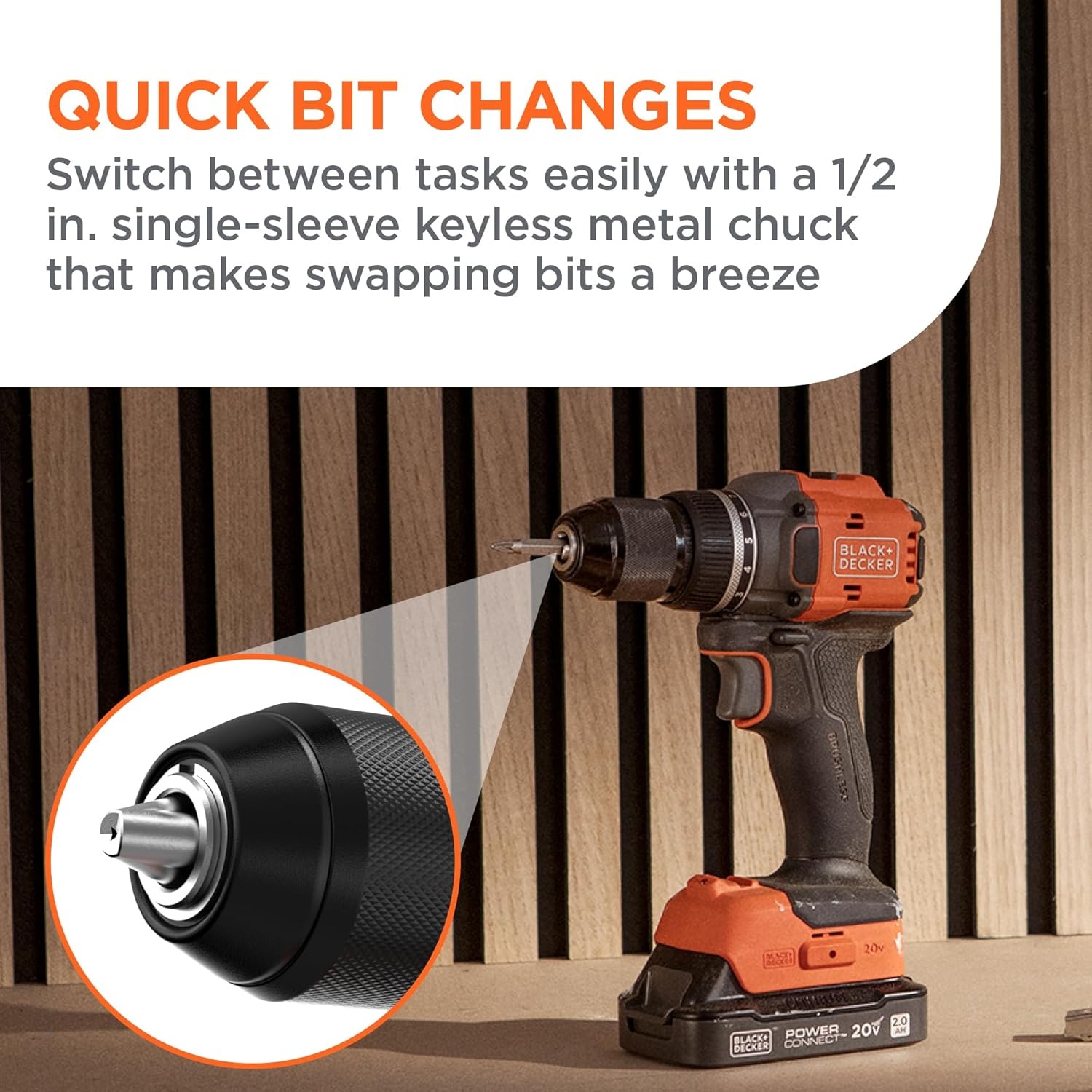 imageBLACKDECKER 20V MAX Cordless Brushless in Drill Driver 30 Pc Drill Bit Set and Screwdriver Bit Set 2Ah Battery and Charger Included PowerConnect Electric Drill Cordless BLD782PK30D1