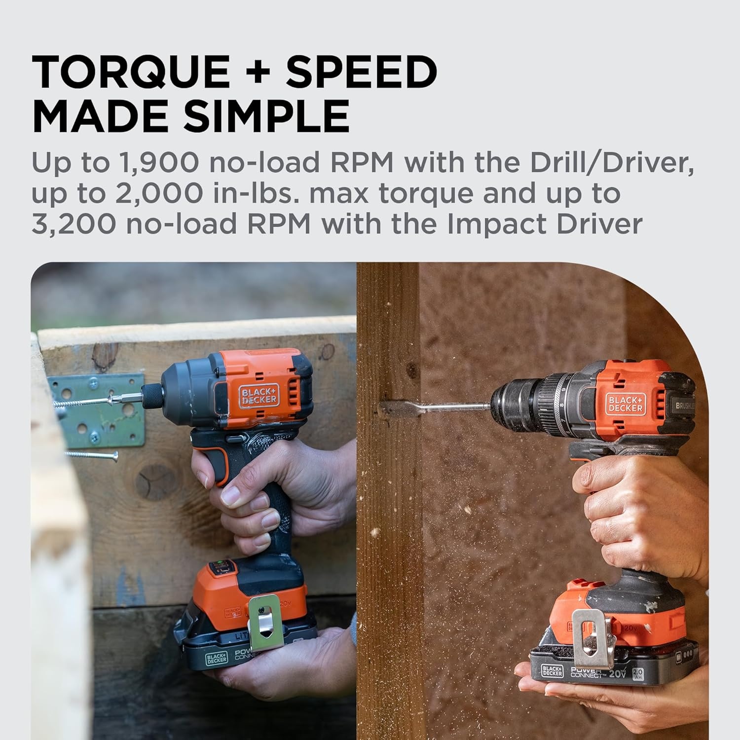 imageBLACKDECKER 20V MAX POWERCONNECT Brushless Cordless 12 In Drill Driver and 14 In Hex Impact Driver with 2Ah Battery and Charger Impact Drill Set with More Runtime High Torque LED BLDI782CKD1
