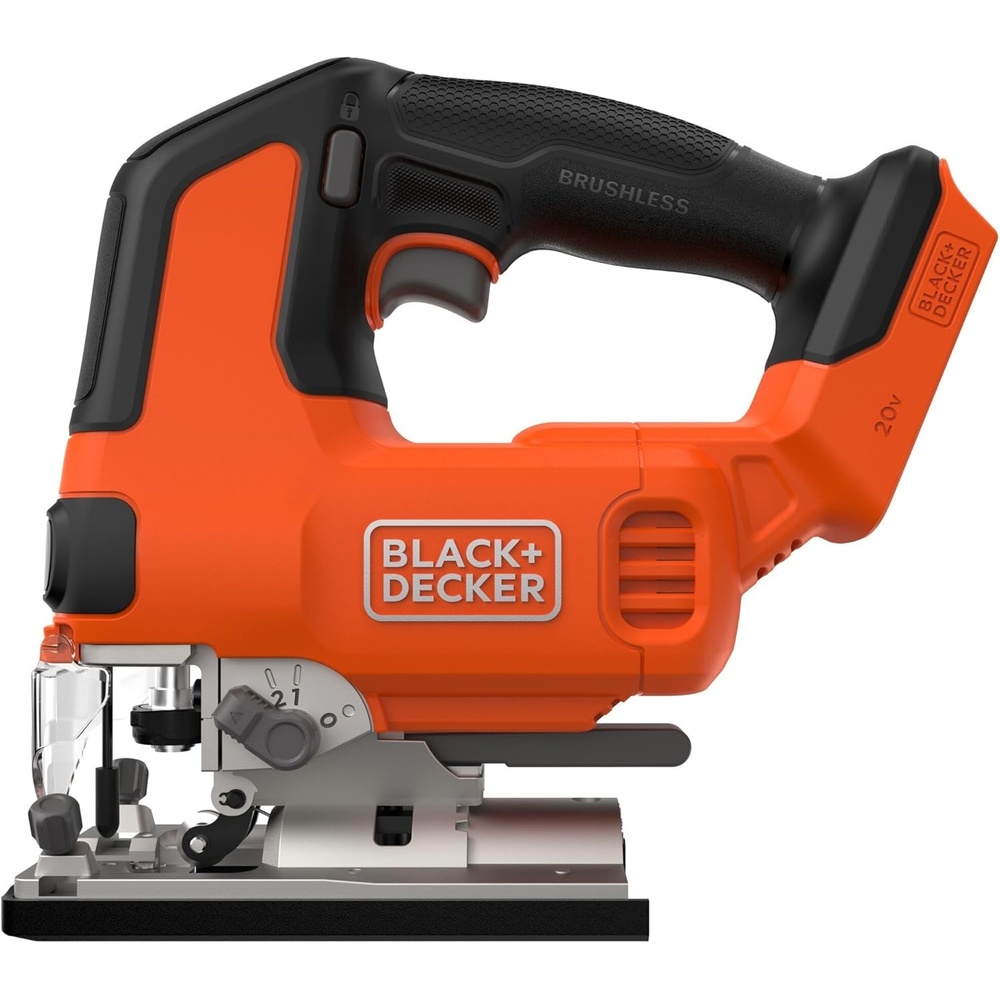 imageBLACKDECKER 20V MAX Brushless Cordless JigSaw Kit with 25Ah Battery and Charger 24T Steel Blade 6T Wood Blade Up to 82 Ft per Charge 1 In Stroke Variable Speed LED PowerConnect BLJS78E1Tool Only