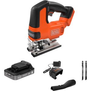 BLACK+DECKER 20V MAX Brushless Cordless JigSaw Kit with 2.5Ah Battery and Charger, 24T Steel Blade, 6T Wood Blade, Up to 82 Ft per Charge, 1 In. Stroke, Variable Speed, LED, PowerConnect (BLJS78E1)(Tool + Battery Kit)