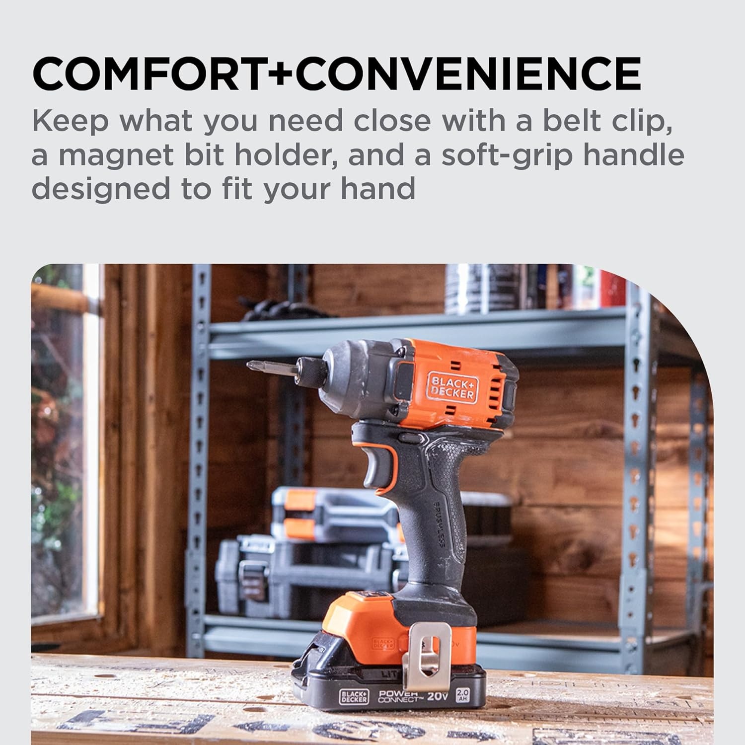 imageBLACKDECKER 20V MAX POWERCONNECT Brushless Cordless in Hex Impact Driver Set with 2Ah Battery and Charger 7 Pc Impact Driver Bit Set 2000 InLbs Torque 3200 RPM LED Light Ergonomic BLIM78D1