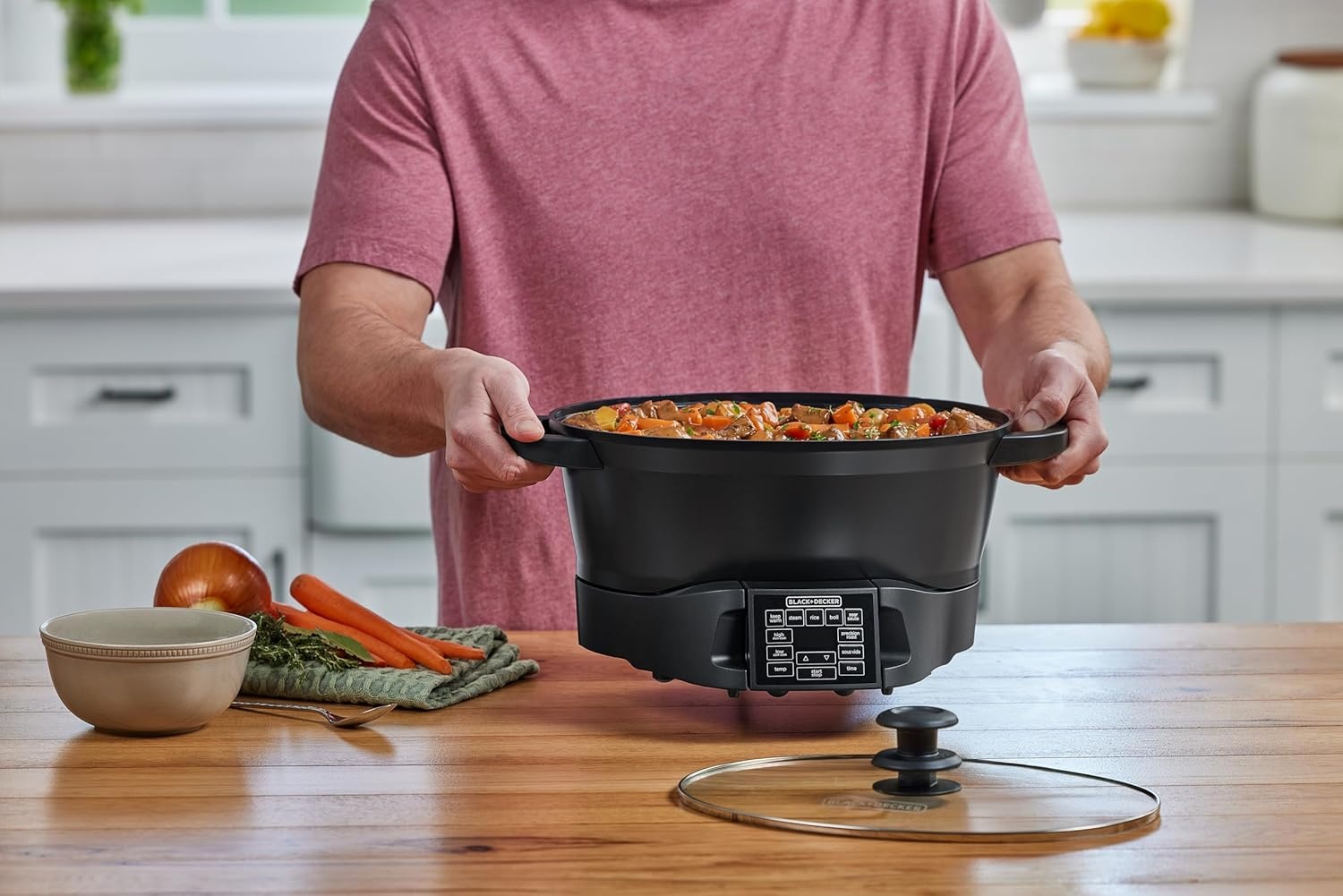 imageBLACKDECKER Digital Multicooker 7QT Family Size 7in1 Functions Neat N Clean Technology Slow Cook SteamBoil Precision Roast SearSaut Rice Sous Vide Keep Warm Ceramic Nonstick