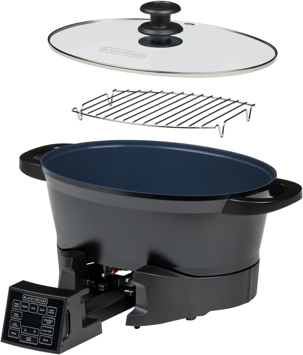 imageBLACKDECKER Digital Multicooker 7QT Family Size 7in1 Functions Neat N Clean Technology Slow Cook SteamBoil Precision Roast SearSaut Rice Sous Vide Keep Warm Ceramic Nonstick