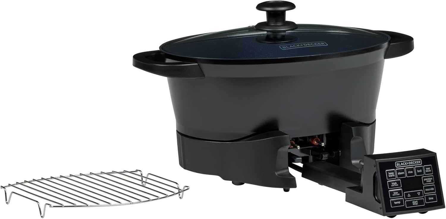 imageBLACKDECKER Digital Multicooker 7QT Family Size 7in1 Functions Neat N Clean Technology Slow Cook SteamBoil Precision Roast SearSaut Rice Sous Vide Keep Warm Ceramic Nonstick