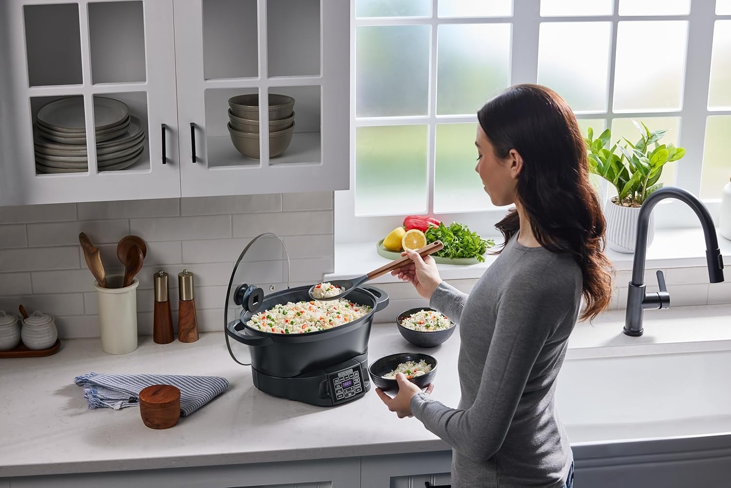 imageBLACKDECKER Digital Multicooker 7QT Family Size 7in1 Functions Neat N Clean Technology Slow Cook SteamBoil Precision Roast SearSaut Rice Sous Vide Keep Warm Ceramic Nonstick