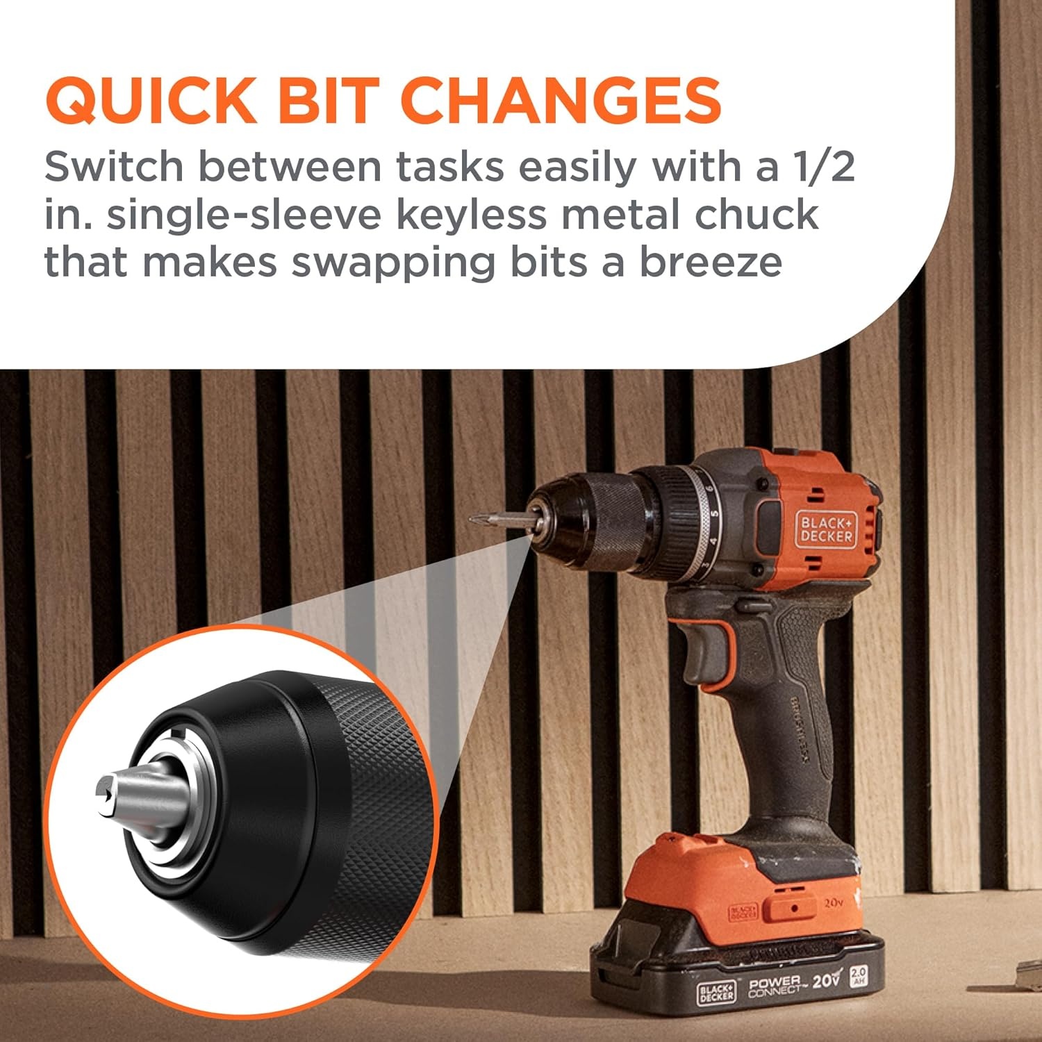 imageBLACKDECKER Drill 20V MAX POWERCONNECT Cordless Brushless in Power Drill Driver with 2Ah Battery and Charger Double Ended Screwdriver Bit LED Light Ergonomic Grip Lightweight BLD782D1