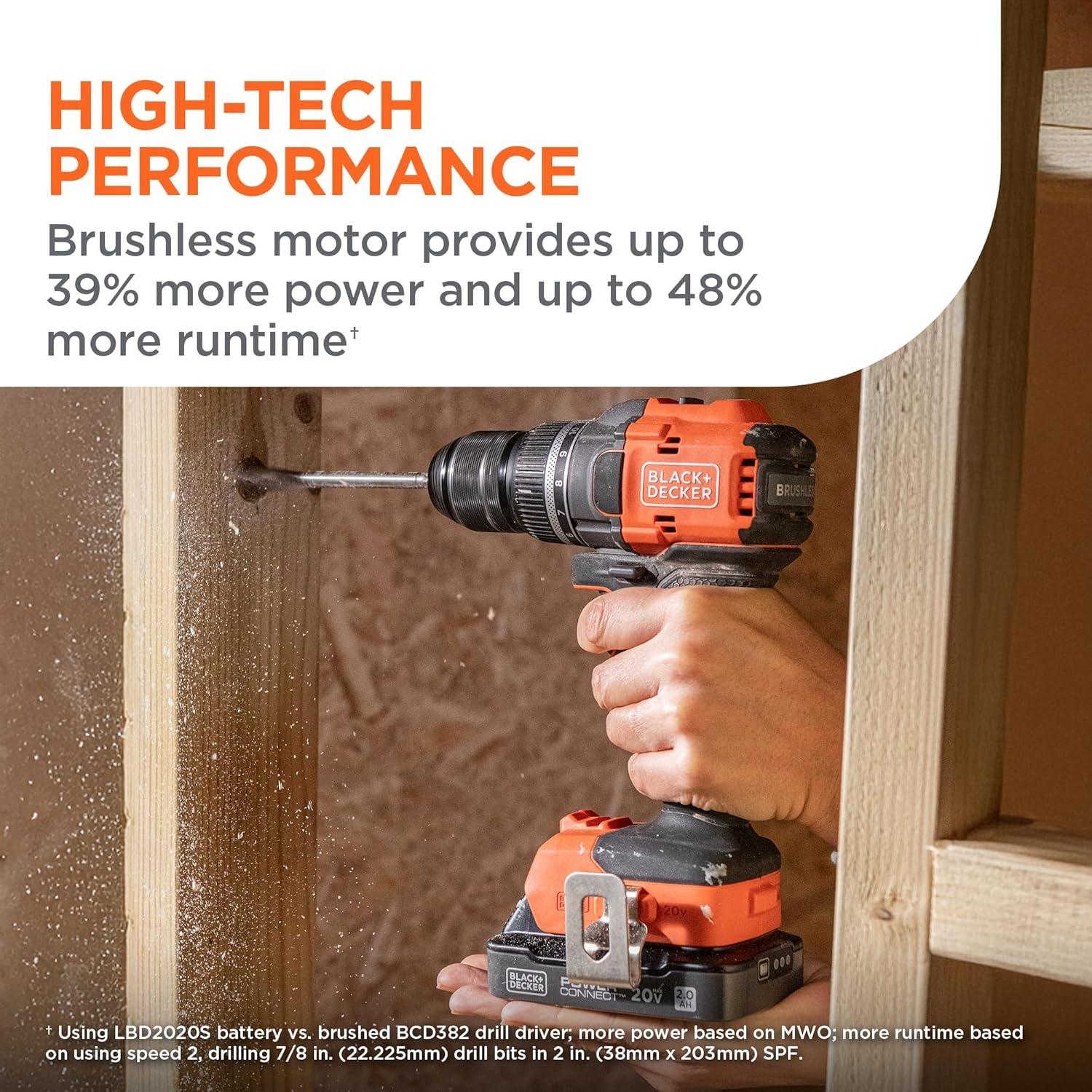 imageBLACKDECKER Drill 20V MAX POWERCONNECT Cordless Brushless in Power Drill Driver with 2Ah Battery and Charger Double Ended Screwdriver Bit LED Light Ergonomic Grip Lightweight BLD782D1